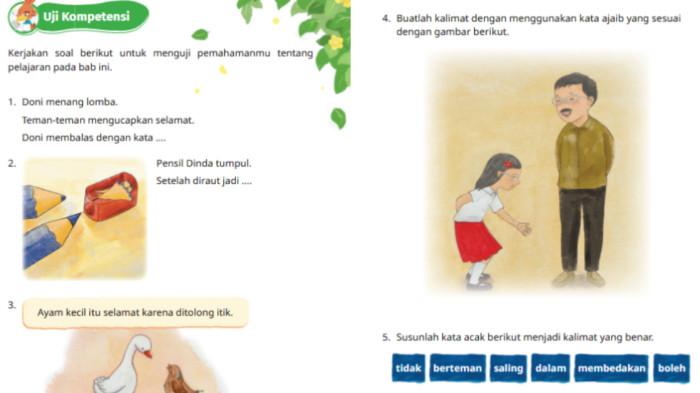 KUNCI JAWABAN - Grafis kunci jawaban dibuat di Canva pada Rabu (8/10/2025). Simak inilah kunci jawaban Bahasa Indonesia Kelas 2 Kurikulum Merdeka Halaman 105 106: Uji Kompetensi.