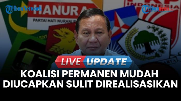 KOALISI PERMANEN - Presiden Prabowo Subianto beberapa waktu lalu. Pengamat Politik Jamiludin Ritonga menilai wacana pembentukan koalisi permanen antarpartai politik di Indonesia sulit terwujud.