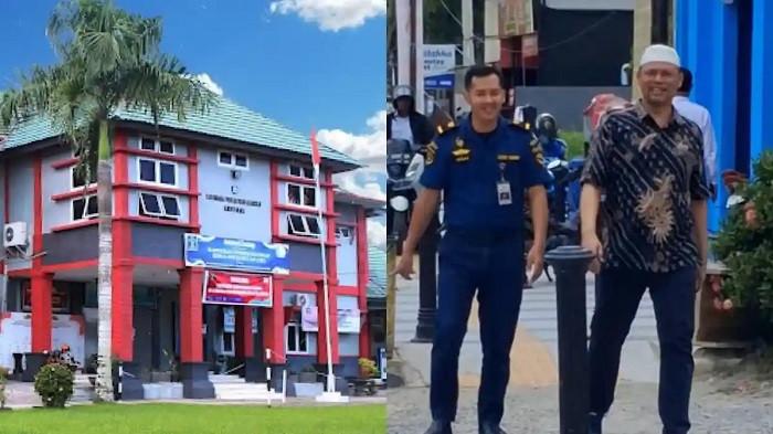 LAPAS KENDARI - Kolase foto gedung Lapas kelas II A Kendari (kiri) dan narapidana tindak pidana korupsi eks Kepala Syahbandar Kolaka, Supriadi, saat kedapatan berjalan ke Caffeshop di Kendari, Sulawesi Tenggara Selasa (14/4/2026). Kantor Wilayah (Kanwil) Direktorat Jenderal Pemasyarakatan (Ditjenpas) Sulawesi Tenggara (Sultra) menjatuhkan sanksi kepada narapidana kasus tindak pidana korupsi (Tipikor), Supriadi