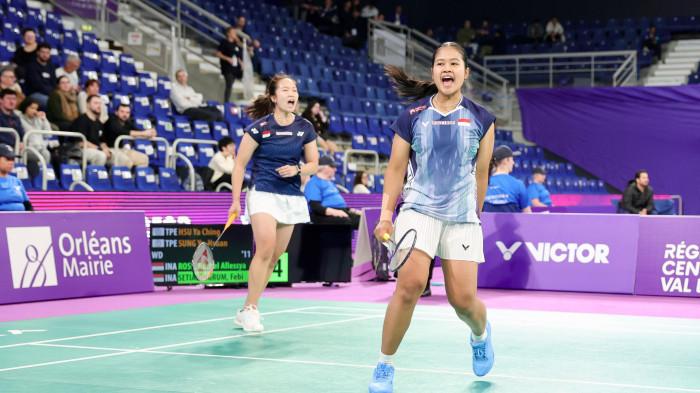 MENANG MEYAKINKAN - Pebulutangkis ganda putri Indonesia, Rachel Allessya Rose/Febi Setianingrum, berhasil melangkah ke babak semifinal Orleans Masters 2026 usai mengalahkan unggulan ketiga Chinese Taipei, Hsu Ya Ching/Sung Yu-Hsuan secara straight game,  21-14, 21-15 di Orleans, Perancis, Jumat (20/3/2026).