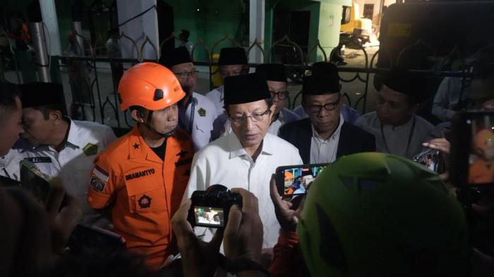 PONPES AMBRUK - Menteri Agama (Menag) RI, Nasaruddin Umar menanggapi insiden ambruknya bangunan musala di Pondok Pesantren Al Khoziny Sidoarjo pada Senin (29/9/2025) kemarin.