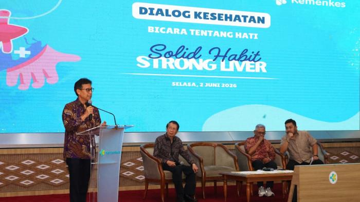 BICARA HATI - Menteri Kesehatan RI Budi Gunadi Sadikin dalam forum Healthy Liver Awareness for Indonesia bertajuk Bicara Tentang Hati: Solid Habit, Strong Liver di Aula Siwabessy, Gedung Prof. Dr. Sujudi, Jakarta, Selasa (2/6/2026).
