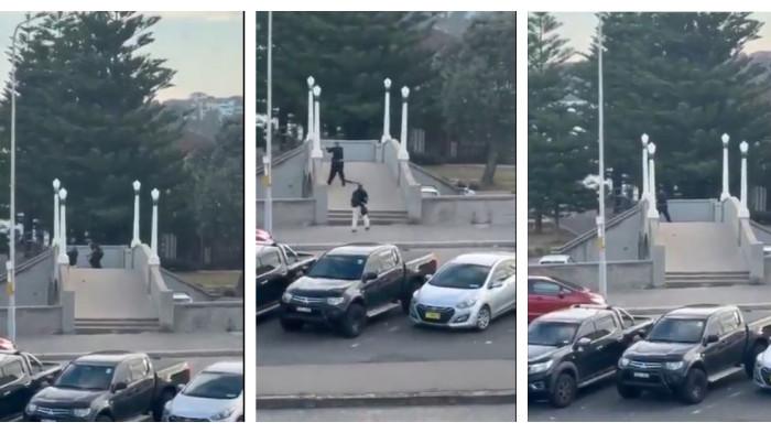 PENEMBAKAN MASSAL - Momen saat ayah dan anak bernama Sajid Akram (50) dan Navee Akram (24) melakukan penembakan massal saat festival Yahudi yang digelar di Pantai Bondi, Sydney, Australia, pada Minggu (14/12/2025) waktu setempat. Sajid tewas setelah ditembak polisi, sedangkan anaknya dalam kondisi kritis.