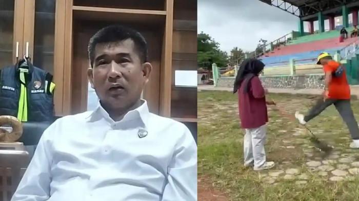 KUCING DITENDANG - Tangkapan layar seorang pria bertopi tendang kucing di Lapangan Kridosono, Kabupaten Blora dan Kasat Reskrim Polres Blora, AKP Zaenul Arifin, saat ditemui di kantornya, Senin (2/2/2026).