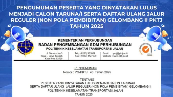 Pengumuman SIPENCATAR Jalur Reguler Non Pola Pembibitan Gelombang II PKTJ Tahun 2025