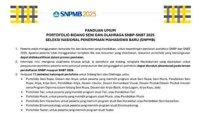 Panduan Portofolio SNBP 2025 Bagi Prodi Seni dan Olahraga, Klik Link Download Formatnya