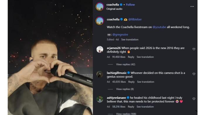 Penampilan comeback Justin Bieber di Coachella 2026