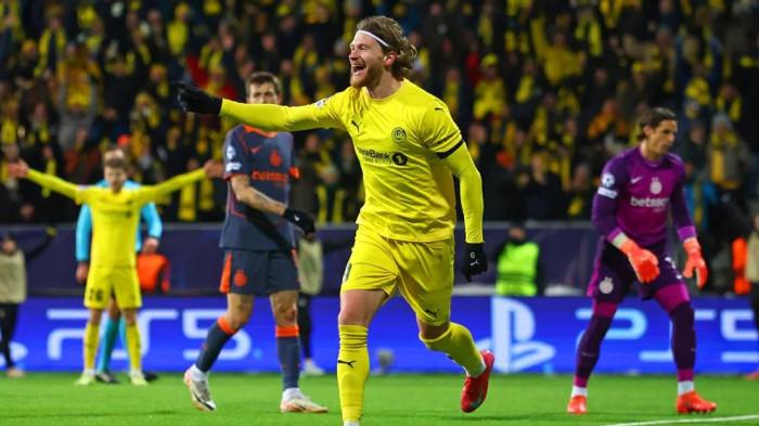 SELEBRASI - Penyerang Bodo/Glimt, Kasper Waarts
Hoegh melakukan selebrasi saat melawan Inter Milan pada pertandingan play-off babak 16 besar Liga Champions, Kamis (19/2/2026). Bodo/Glimt menang 3-1.