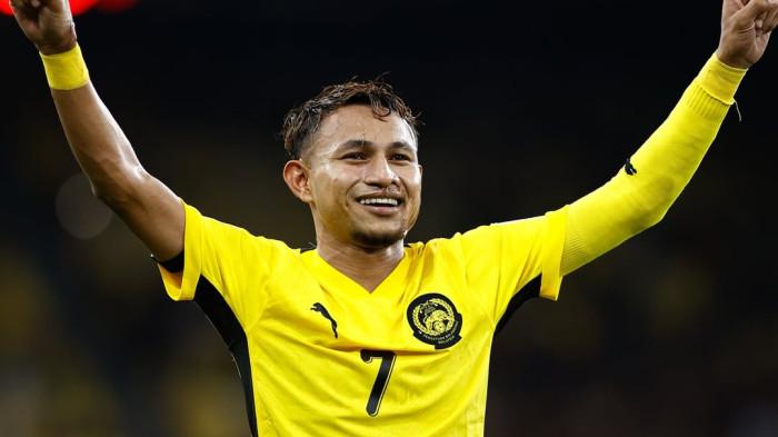 Penyerang Malaysia, Faisal Halim merayakan gol saat melawan Nepal
