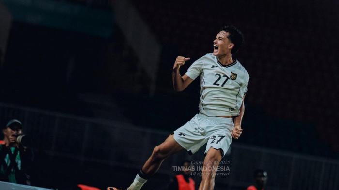 Penyerang Timnas U22 Indonesia, Rafael Struick melakukan selebrasi saat lawan Mali