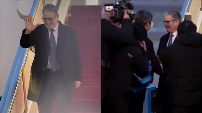 STARMER DI CHINA - Tangkap layar GB News terkait momen Perdana Menteri Inggris, Keir Starmer, tiba di Beijing, China pada Rabu malam (28/1/2026)