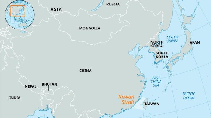 SELAT TAIWAN - Peta Asia Timur, yang menunjukkan Selat Taiwan.