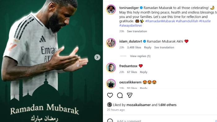 UCAPAN RAMADAN - Postingan Antonio Rudiger menyambut bulan Ramadan.