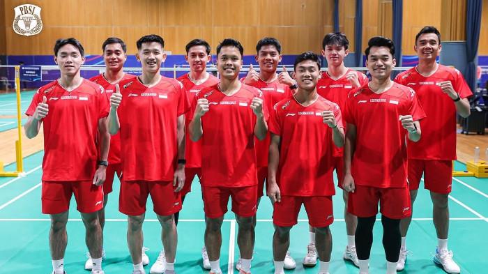 BEREGU PUTRA INDONESIA - Potret tim beregu putra Indonesia yang berlaga di Badminton Asia Team Championships 2026 (BATC) atau Kejuaraan Beregu Asia bertempat di Qingdao Conson Gymnasium, China.