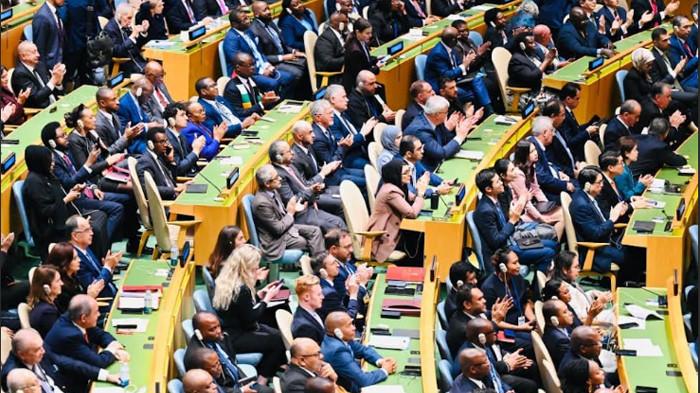 PRABOWO PIDATO DI SIDANG PBB - Presiden Republik Indonesia, Prabowo Subianto menyampaikan pidato perdananya pada Sidang Majelis Umum Perserikatan Bangsa-Bangsa (PBB) ke-80 di New York, Amerika Serikat, Selasa (23/9/2025).