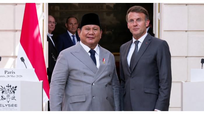 KUNJUNGAN - Presiden Prabowo Subianto bertemu dengan Presiden Prancis Emmanuel Macron di Istana Élysée, Paris, pada Kamis, (28/5/2026).