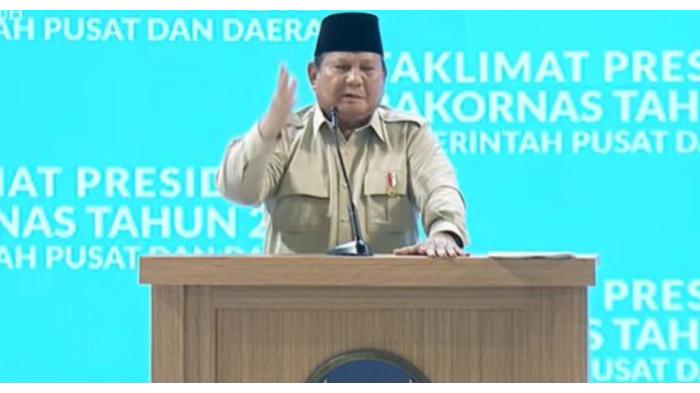 KELAPA SAWIT - Presiden Prabowo Subianto saat Rakornas Pemerintah Pusat dan Daerah di Sentul, Bogor, Jawa Barat, Senin (2/2/2026).