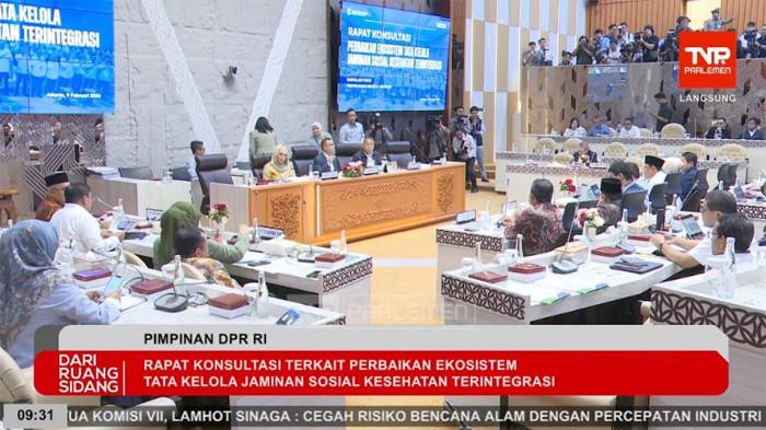 TATA KELOLA PBI JK - Rapat konsultasi Wakil Ketua DPR RI bersama sejumlah menteri untuk membahas perbaikan ekosistem tata kelola jaminan sosial kesehatan terintegrasi, Senin (9/2/2026).
