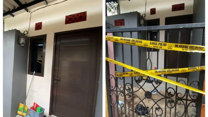 RUMAH KONTRAKAN KORBAN PEMBUNUHAN - Garis polisi melintang rapat menyegel pintu masuk rumah kontrakan yang menjadi lokasi kejadian di Jatiwaringin, Bekasi, Sabtu (7/2/2026). Misteri tewasnya NHW (33), Pegawai Pemerintah dengan Perjanjian Kerja (PPPK) Rumah Sakit Pusat Angkatan Udara (RSPAU) Jakarta Timur mulai terkuak.