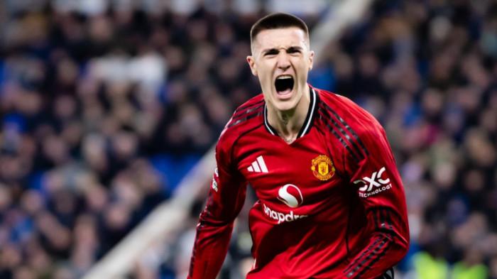 SELEBRASI - Selebrasi pemain Manchester United, Benjamin Sesko saat mencetak gol ke gawang Everton pada lanjutan Liga Inggris 2025/2026 pada Selasa (24/2/2026) dini hari WIB.