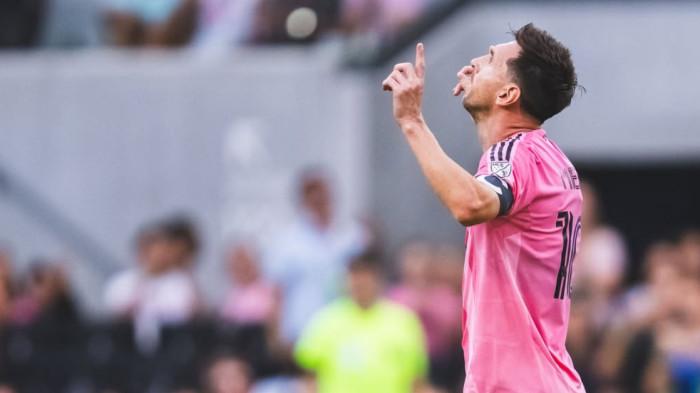 Selebrasi Lionel Messi pada laga Inter Miami vs Portland