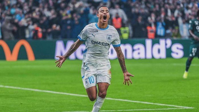 Selebrasi Mason Greenwood saat membela Marseille.