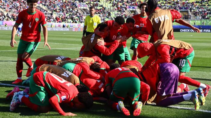 Selebrasi pemain Maroko karena berhasil melaju ke final Piala Dunia U20 2025