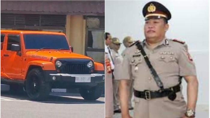 RUBICON PELAT PALSU - (Kiri) Mobil mewah merek Jeep Rubicon milik salah satu perwira polisi Polrestabes Makassar yang disebut menggunakan pelat palsu dan (Kanan) Foto Kepala Seksi Hukum (Kasikum) Sipropam Polrestabes Makassar AKP Ramli.