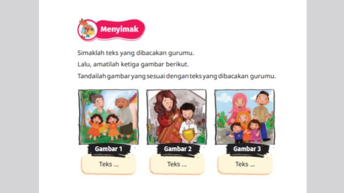 SOAL MENYIMAK - Tangkap layar gambar halaman 65: Menyimak pada Buku Bahasa Indonesia: Keluargaku Unik untuk SD/MI Kelas II (Edisi Revisi) pada Rabu (1/10/2025).