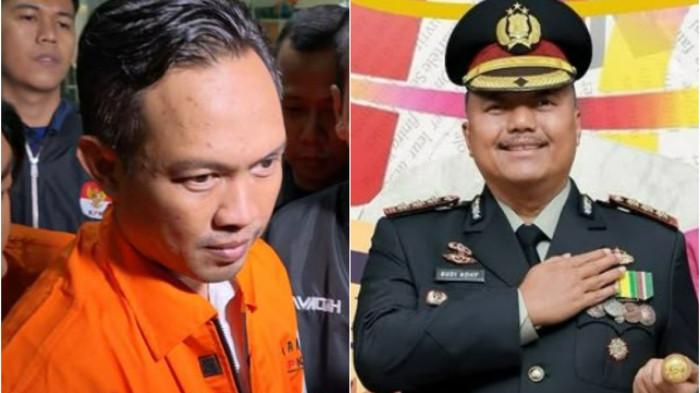 KASUS PEMERASAN - (Kiri) Bupati Cilacap periode 2025–2030, Syamsul Auliya Rachman, dan Sekda Kabupaten Cilacap, Sadmoko Danardono, resmi mengenakan rompi oranye khas tahanan KPK dan dilakukan penahanan, Gedung KPK, Jakarta, Sabtu (14/3/2026) malam dan (Kanan) Kapolresta Cilacap Kombes Pol Budi Adhy Buono.