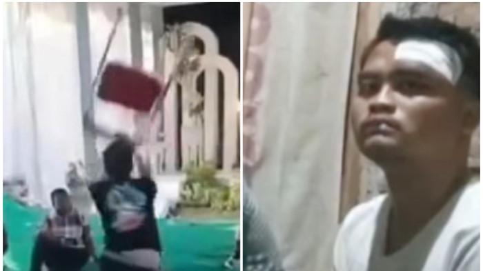 PEMAIN KETIPUNG DIKEROYOK - Tangkap layar video viral saat Ryan Wahyu, pemain ketipung yang dikeroyok saat tampil di sebuah pesta pernikahan di Kabupaten Klaten, Jawa Tengah, pada 28 September 2025.