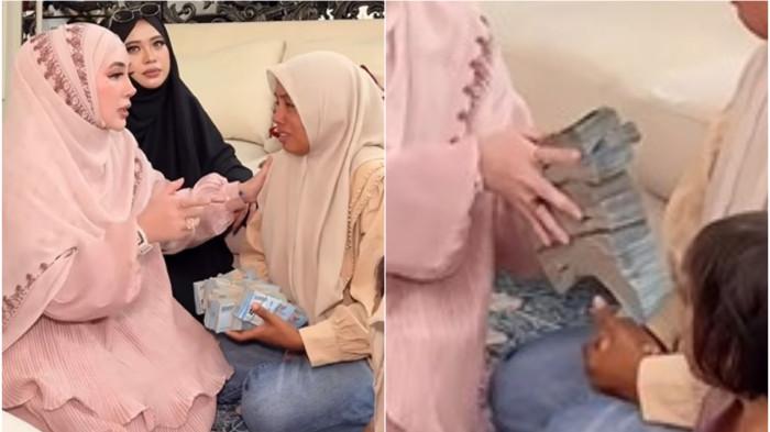 ISTRI DICERAIKAN SUAMI - Tangkap layar video yang diunggah akun Instgaram @shellasaukiaofficial, Kamis (24/10/2025). Dalam video Shella Saukia memberikan setumpuk uang kepada istri yang diceraikan jelang suami dilantik jadi PPPK.