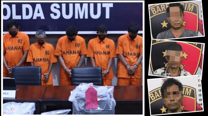 KASUS PENGEROYOKAN - Berikut tampang 5 tersangka pembunuhan mahasiswa di Masjid Agung Sibolga saat ditangkap polisi. Para tersangka belakangan ternyata bukan takmir masjid. Sementara korban Arjuna Tamaraya, dinyatakan tewas  pada Sabtu (1/11/2025) pukul 05.55 WIB.