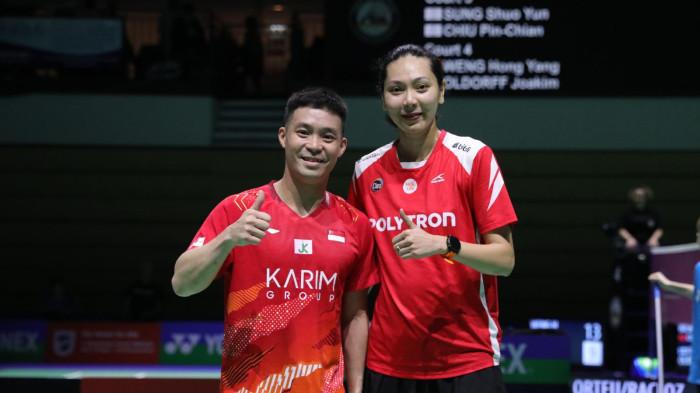 TAMPIL SOLID - Pebulutangkis ganda campuran, Gloria Emanuelle Widjaja/Hee Yong Kai Terry saat tampil pada babak 32 besar German Open menghadapi wakil Swiss, Yann Orteu/Caroline Racloz di Westernegie Sporthalle, Mulheim, Rabu (25/2/2026).