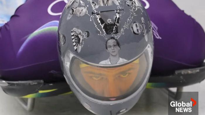 ATLET UKRAINA DICORET - Tangkap layar helm Atlet skeleton asal Ukraina, Vladyslav Heraskevych yang didiskualifikasi dari Olimpiade Musim Dingin Milano Cortina 2026 pdaa Kamis (12/2/2026)