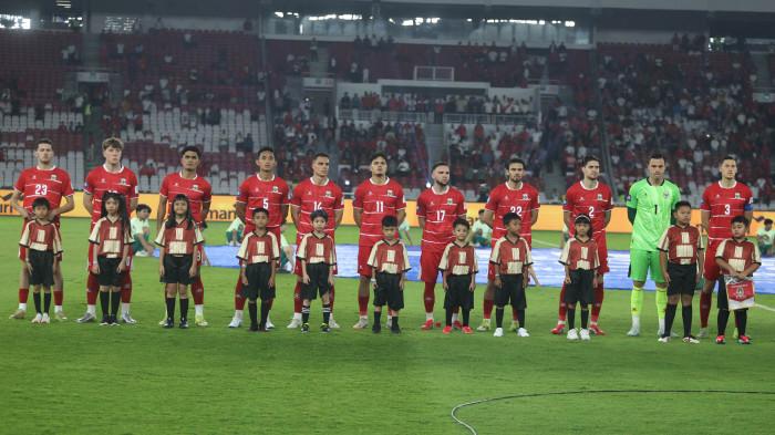 FIFA SERIES - Timnas Indonesia sebelum melawan Timnas Bulgaria pada FIFA Series 2026 di Stadion Utama Gelora Bung Karno (SUGBK) Jakarta, Senin (30/3/2026). Timnas Indonesia sementara tertinggal 1-0 di babak pertama, difoto menggunakan Canon EOS R5 Mark II