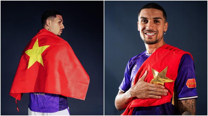 NATURALISASI VIETNAM - Pemain kelahiran Sao Paulo, Brasil, Hendrio Araujo, ketika diumumkan oleh Hanoi FC memperoleh kewarganegaraan Vietnam pada Kamis (16/10/2025). Pemain gelandang-serang menyandang nama Vietnam, Do Hoang Hen. (Facebook Hanoi FC - 16/10/2025)