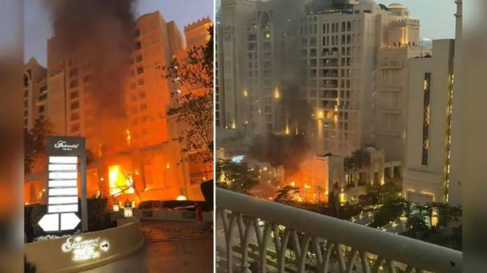 KENA PUING RUDAL - Hotel Fairmont The Palm di pulau buatan ikonik Dubai, Palm Jumeirah, Uni EMirate Arab dilaporkan terkena puing-puing rudal Iran. Negara tersebut menjadi sasaran pembalasan Iran atas serangan yang dilakukan AS dan Israel ke Teheran.