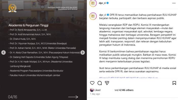 ama-nama akademisi dan perguruan tinggi dicantumkan DPR RI