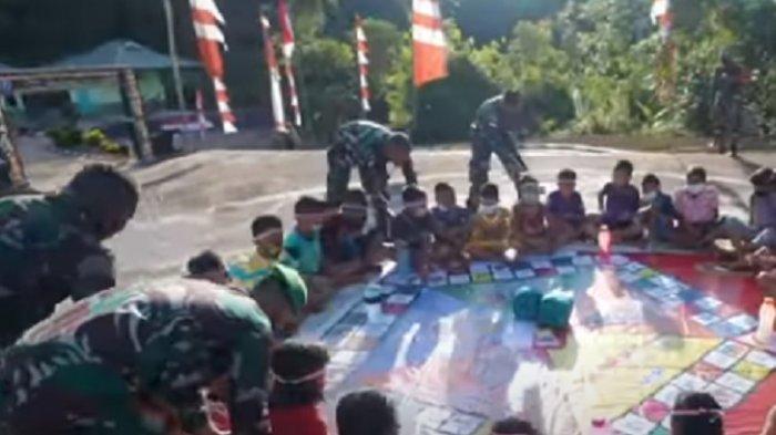 Menilik Keceriaan Anak-anak Belajar Sambil Bermain Bersama Prajurit TNI AD di Perbatasan