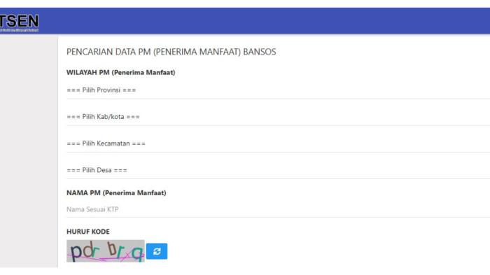 Tangkap layar situs cekbansos.kemensos.go.id untuk mengecek status penerima bantuan sosial Bantuan Pangan Non Tunai (BPNT).