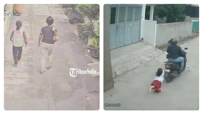 BOCAH SD DIJAMBRET - Tangkapan layar rekaman cctv pelaku perampasan anting siswi kelas 1 di SDN 3 Jaten, Karanganyar, Jumat (9/1/2026) kemarin. Pelaku wanita itu menghampiri korban dan meminta melepas anting korban. Pelaku mengaku akan menculiknya jika korban tidak melepas antingnya. Anak kecil berpegangan behel sepeda motor milik pria tak dikenal, saat tas dan handphone miliknya dibawa pelaku di kawasan lorong 36, Gang Perabot, Kelurahan Rengas Pulau, Kecamatan Medan Marelan, Minggu (11/1/2026)