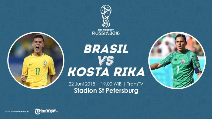 Jadwal Live Piala Dunia 2018, Brasil Vs Kosta Rika Pukul 19.00 WIB di Trans Tv: Neymar Jadi Pembeda