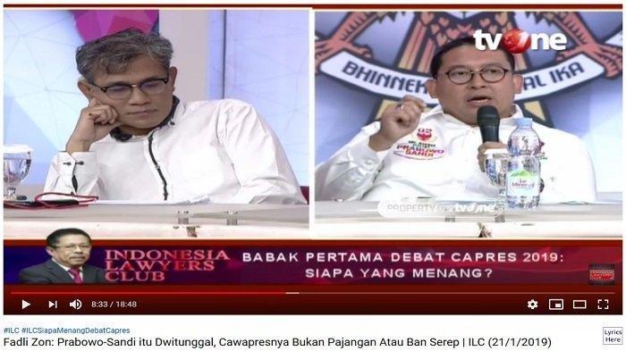 Ekspresi Budiman Sudjatmiko saat Dengar Pernyataan Fadli Zon di ILC soal Pemenang Debat Pilpres 2019