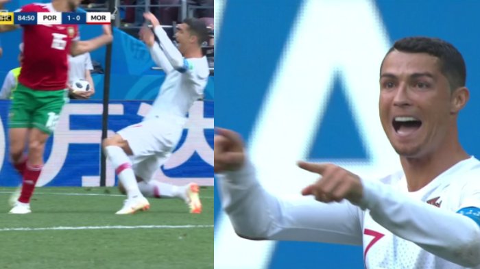 Terlihat Jelas Lakukan 'Diving' saat Lawan Maroko, Cristiano Ronaldo Malah Nekat Minta Wasit Cek VAR