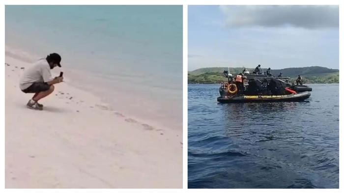 DOA BAGI KORBAN KAPAL TENGGELAM - Keluarga korban kapal tenggelam menggelar doa dan menulis nama korban di pasir pantai Labuan Bajo, Manggarai Barat, Nusa Tenggara Timur, Jumat (2/1/2026). Tim SAR gabungan melakukan pencarian pelatih Valencia dan anaknya di perairan Pulau Padar, TN Komodo, pada Rabu (31/12/2025).