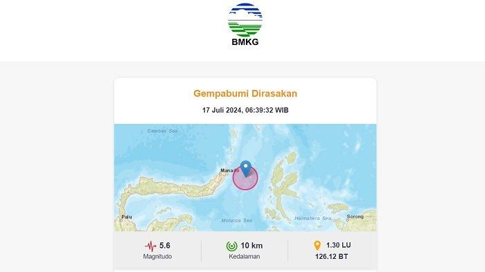 Gempa M 5,6 Guncang Bitung Sulut Pagi Ini, BMKG: Tak Berpotensi Tsunami