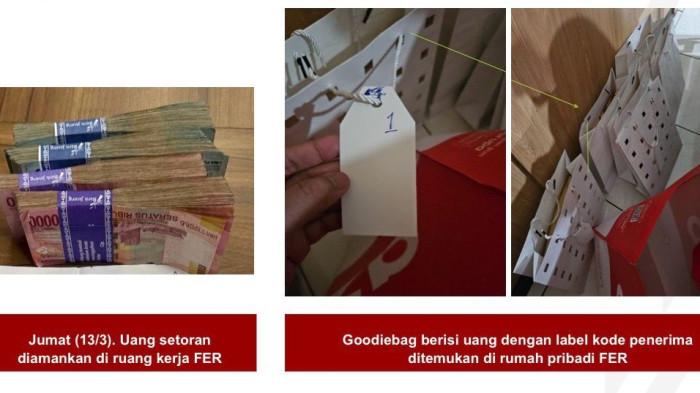 KODE RAHASIA SETORAN — Penampakan label berkode yang terikat pada tali goodie bag berisi uang tunai hasil OTT Bupati Cilacap Syamsul Auliya Rachman di Gedung Merah Putih KPK, Jakarta, Sabtu (14/3/2026). Label angka ini diduga kuat sebagai kode identitas agar distribusi 