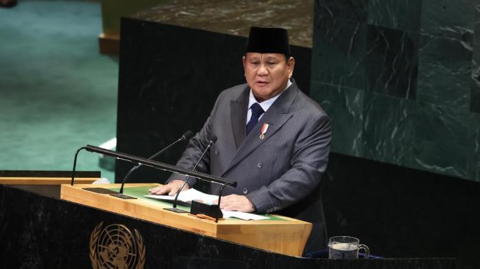 Presiden Prabowo Subianto Hadiri KTT untuk Penyelesaian Damai atas Masalah Palestina dan Implementasi Solusi Dua Negara di Gedung Majelis Umum Perserikatan Bangsa-Bangsa (PBB), New York, Amerika Serikat, pada Senin, (22/9/2025). (Sekretariat Presiden).