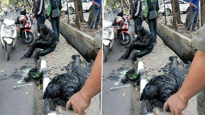 Foto Driver Ojek Online dan Penumpangnya Masuk Got Jadi Viral: Cerita Berbau Mistis?